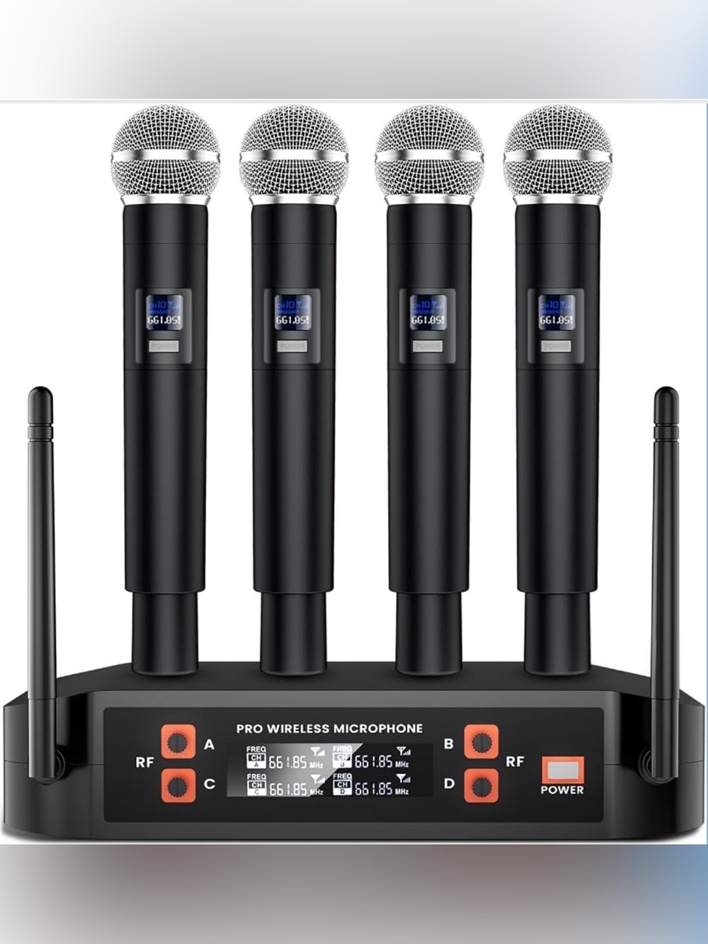 NWT 4-Channel Wireless Microphone System, Fixed Frequency Metal Cordless Mic